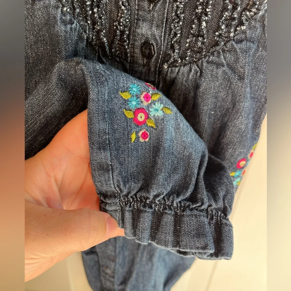 VTG Koala Baby Baby Girls‎ 90s Ruffled Floral Embroidered Denim Overalls 9M